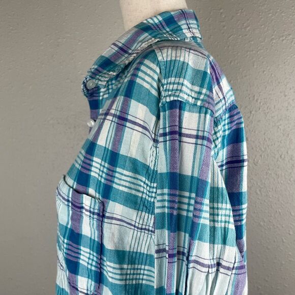 American Eagle Outfitters Blue Plaid Button Down Shirt Size S EUC - Picture 4 of 6